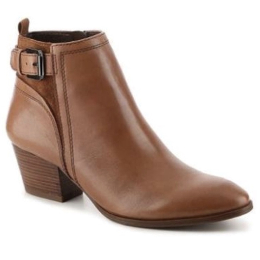 Franco Sarto Ankle Boot Suede Leather Buckle Strap Side Zip Block Heel Garda 8.5